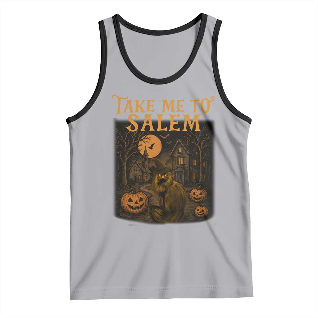 Take Me To Salem Tank Top Halloween Witch Salem Trip Black Cat Spooky Season TS11 Athletic Heather Black Print Your Wear