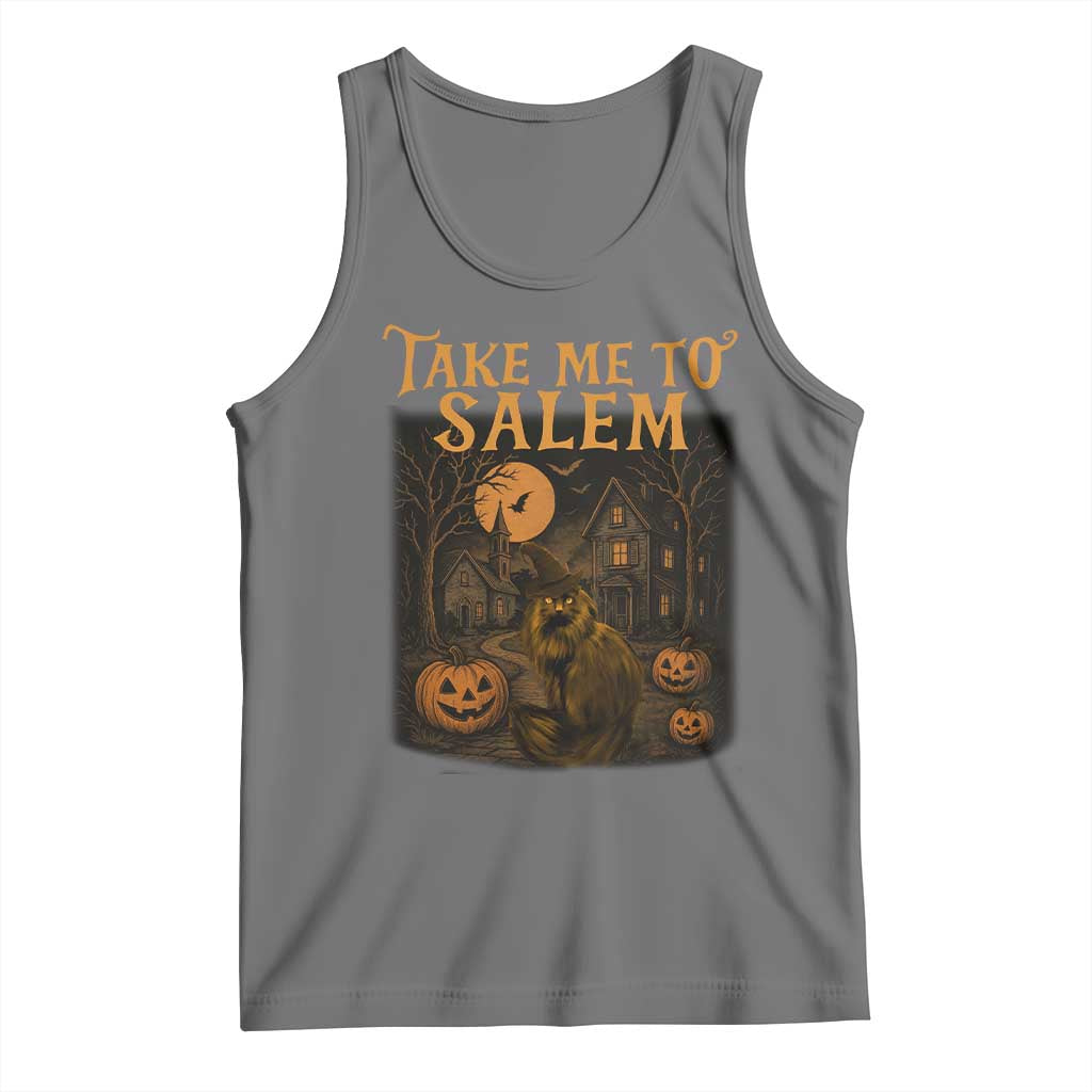 Take Me To Salem Tank Top Halloween Witch Salem Trip Black Cat Spooky Season TS11 Black Heather Print Your Wear