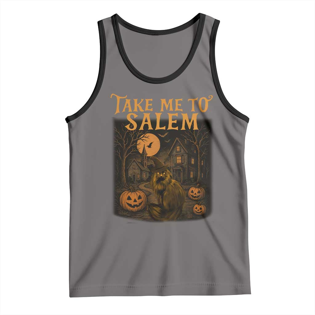 Take Me To Salem Tank Top Halloween Witch Salem Trip Black Cat Spooky Season TS11 Deep Heather Black Print Your Wear