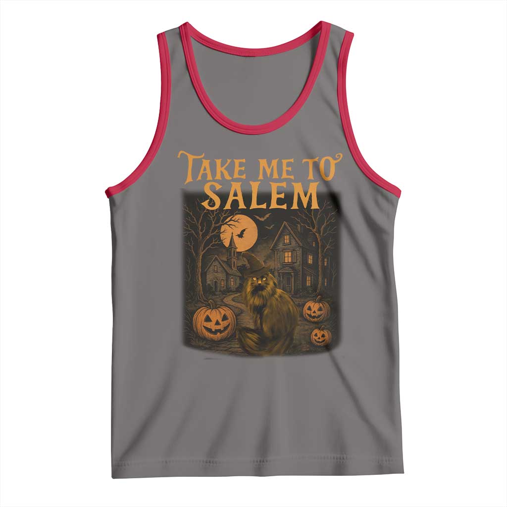 Take Me To Salem Tank Top Halloween Witch Salem Trip Black Cat Spooky Season TS11 Deep Heather Red Print Your Wear