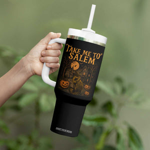 Take Me To Salem Tumbler With Handle Halloween Witch Salem Trip Black Cat Spooky Season TS11 Print Your Wear