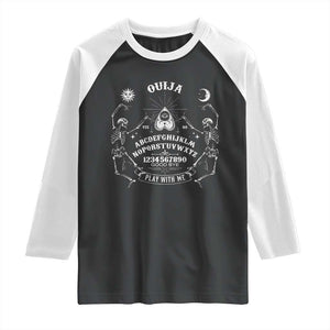 Ouija Board Spirit Board Occult Gothic Skeleton Halloween Pagan Raglan Shirt TS11 Black White Print Your Wear