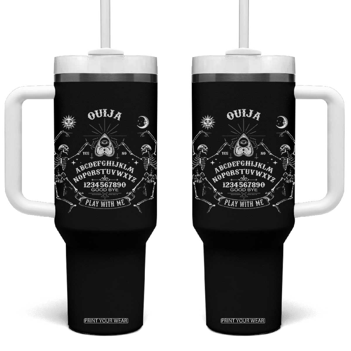 Ouija Board Spirit Board Occult Gothic Skeleton Halloween Pagan Tumbler With Handle TS11 One Size: 40 oz Black Print Your Wear