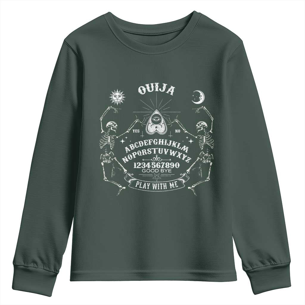 Ouija Board Spirit Board Occult Gothic Skeleton Halloween Pagan Youth Sweatshirt TS11 Dark Forest Green Print Your Wear