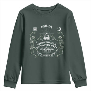 Ouija Board Spirit Board Occult Gothic Skeleton Halloween Pagan Youth Sweatshirt TS11 Dark Forest Green Print Your Wear