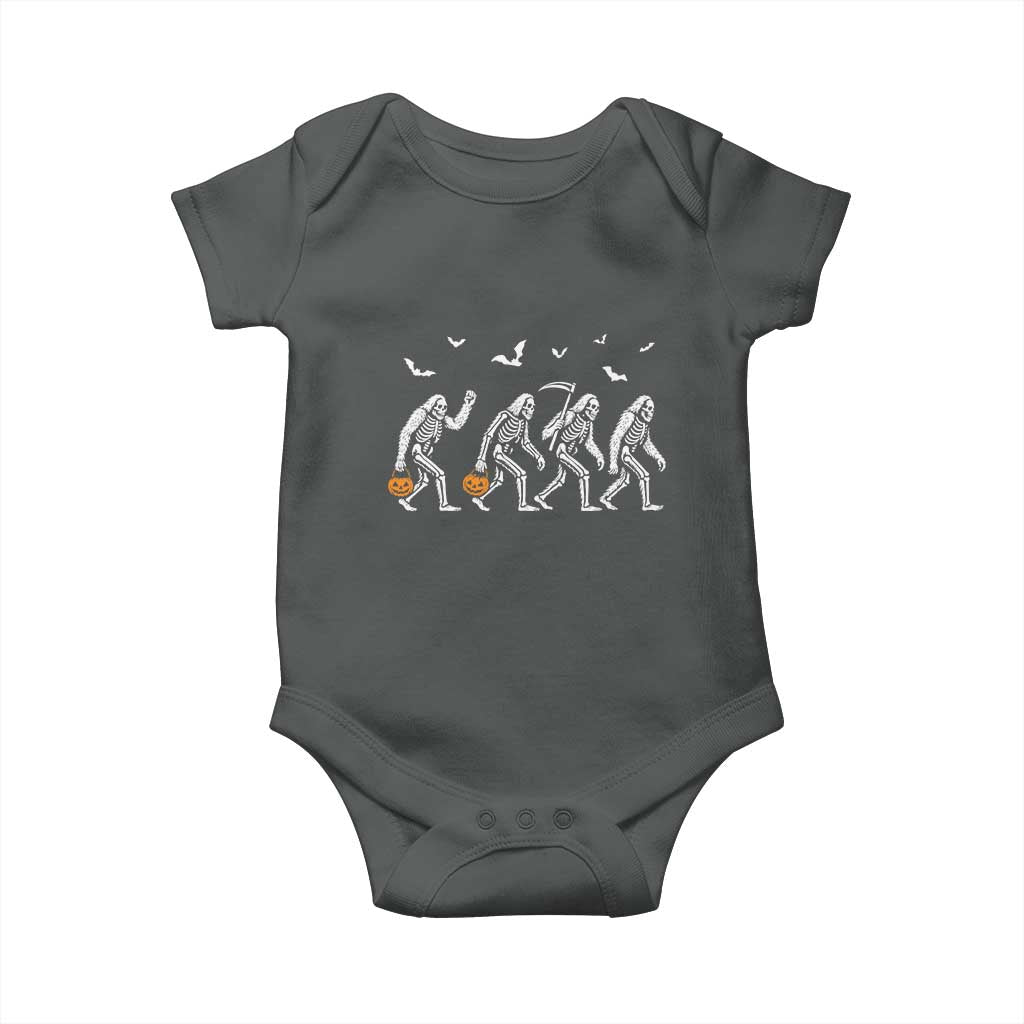 Funny Halloween Bigfoot Baby Onesie Skeleton Sasquatch Jack O Lantern TS11 Dark Heather Print Your Wear