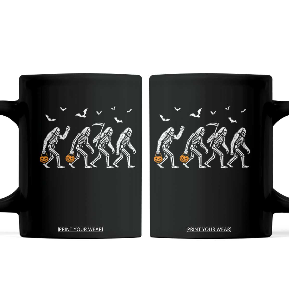 Funny Halloween Bigfoot Coffee Mug Skeleton Sasquatch Jack O Lantern TS11 Black Print Your Wear