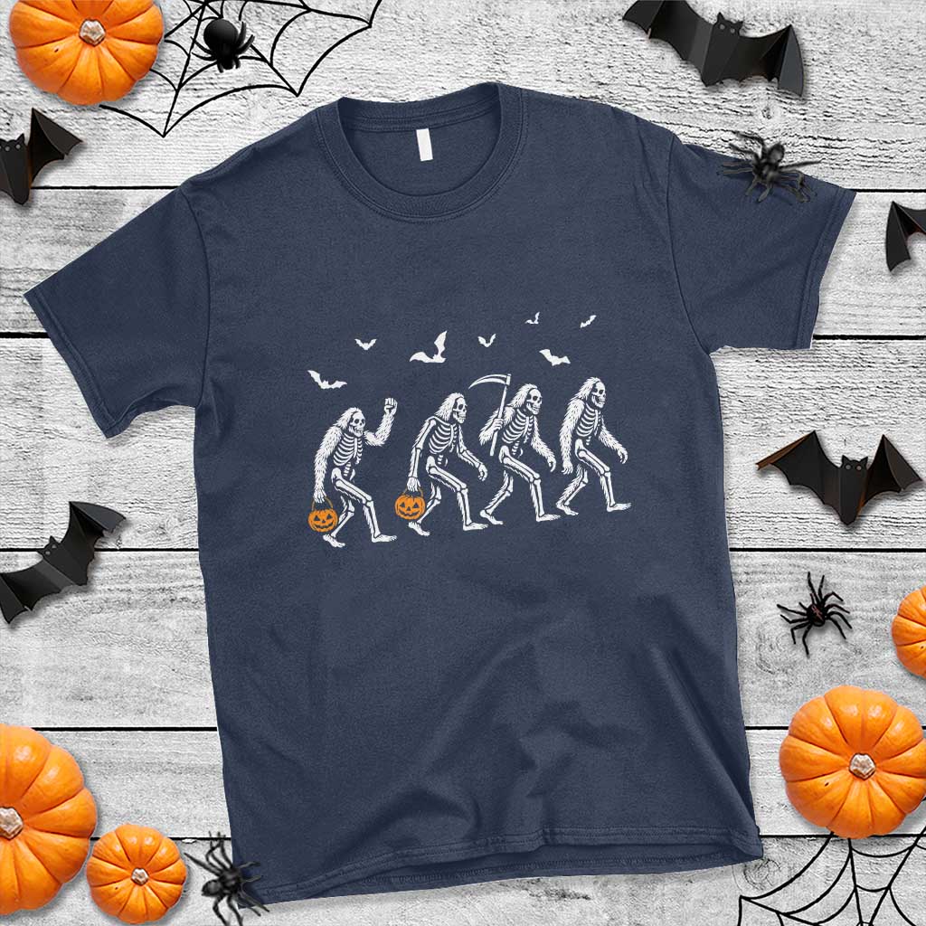 Funny Halloween Bigfoot T Shirt Skeleton Sasquatch Jack O Lantern TS11 Navy Print Your Wear