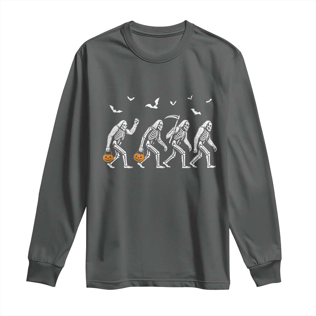 Funny Halloween Bigfoot Long Sleeve Shirt Skeleton Sasquatch Jack O Lantern TS11 Dark Heather Print Your Wear