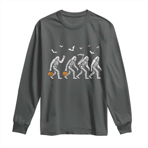 Funny Halloween Bigfoot Long Sleeve Shirt Skeleton Sasquatch Jack O Lantern TS11 Dark Heather Print Your Wear
