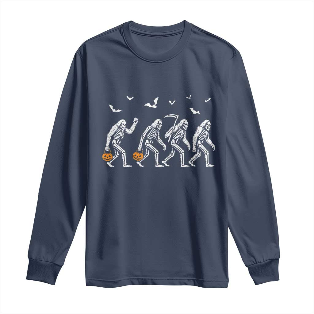 Funny Halloween Bigfoot Long Sleeve Shirt Skeleton Sasquatch Jack O Lantern TS11 Navy Print Your Wear