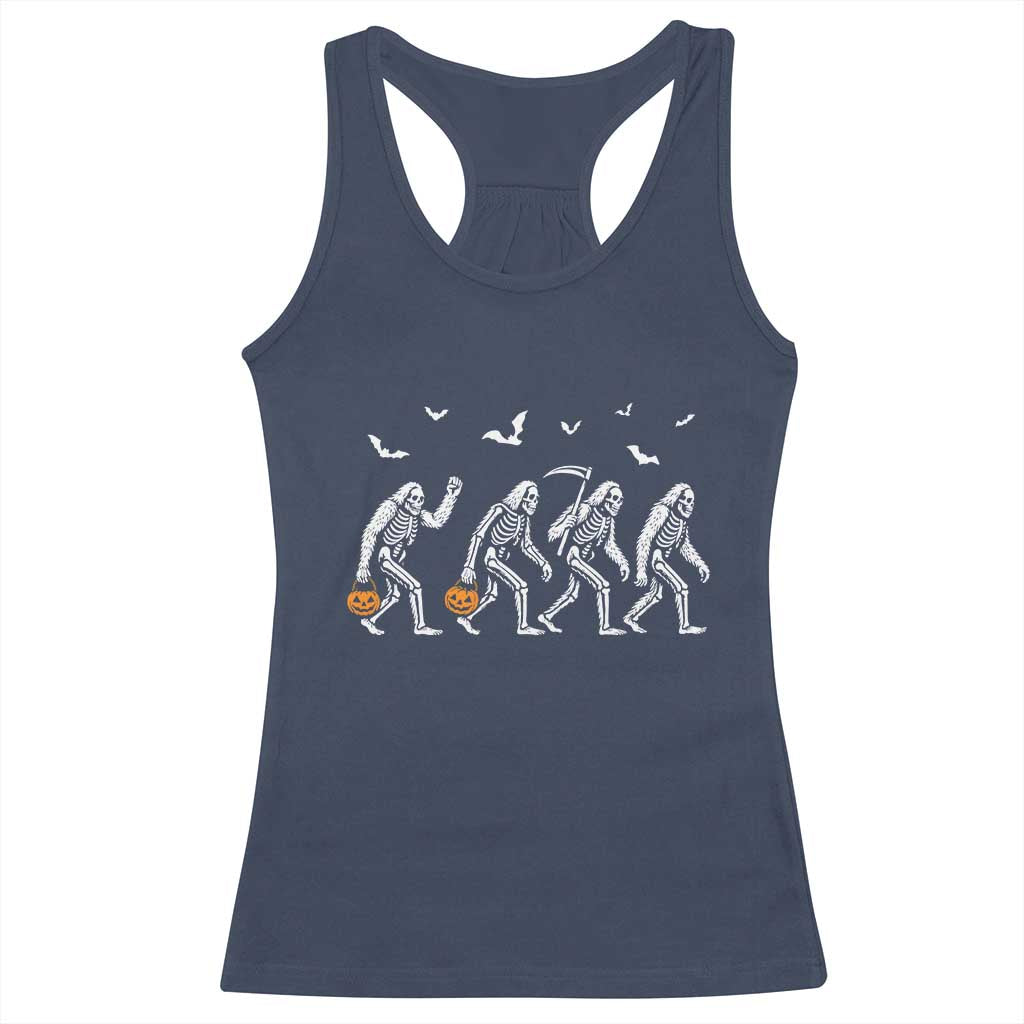 Funny Halloween Bigfoot Racerback Tank Top Skeleton Sasquatch Jack O Lantern TS11 Navy Print Your Wear