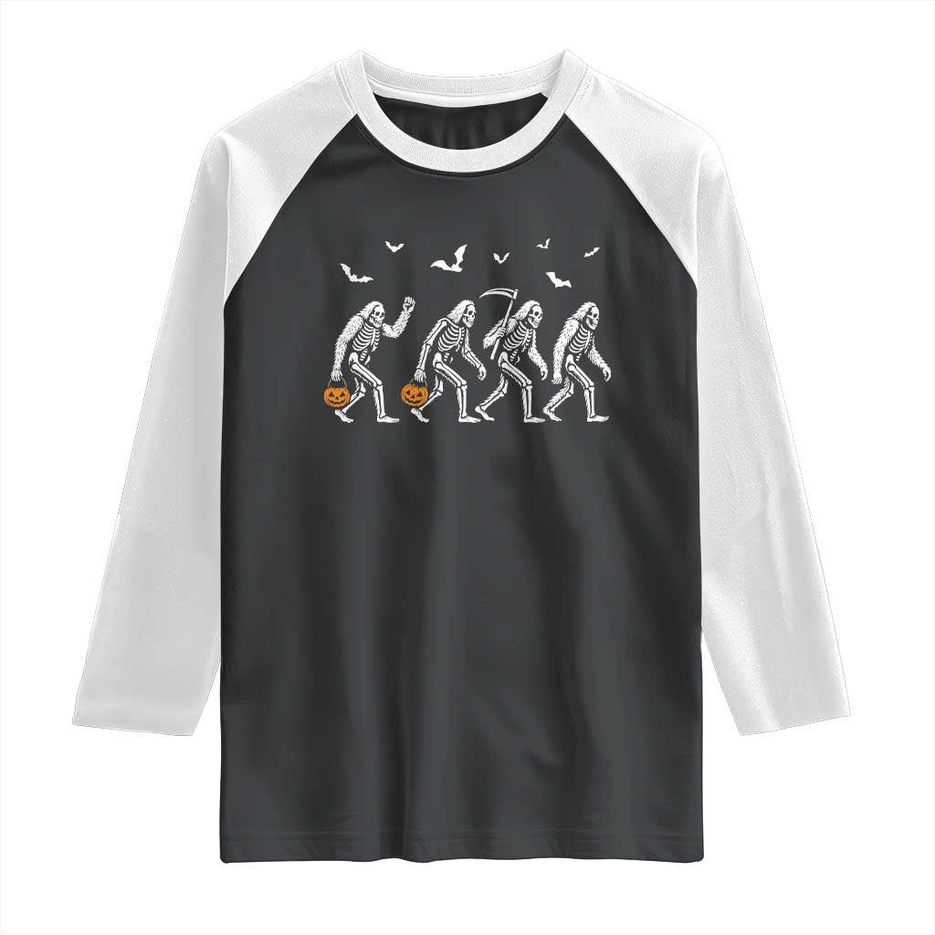 Funny Halloween Bigfoot Raglan Shirt Skeleton Sasquatch Jack O Lantern TS11 Black White Print Your Wear