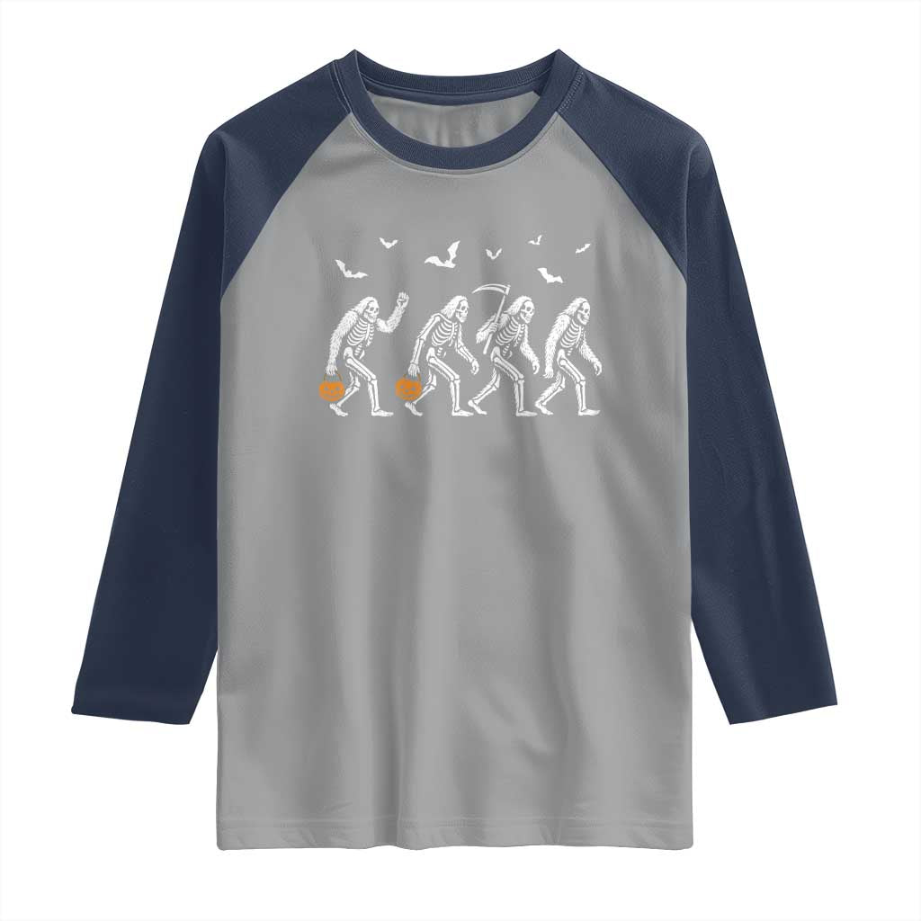 Funny Halloween Bigfoot Raglan Shirt Skeleton Sasquatch Jack O Lantern TS11 Sport Gray Navy Print Your Wear