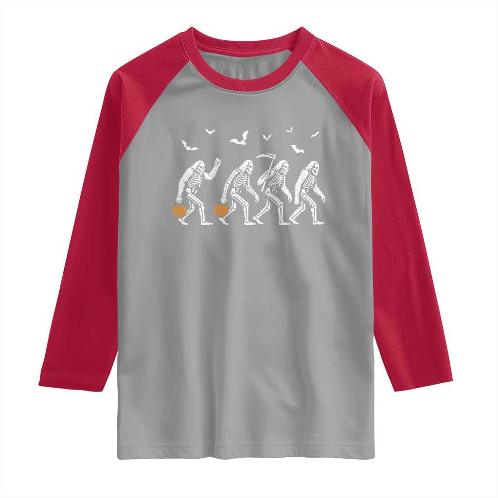 Funny Halloween Bigfoot Raglan Shirt Skeleton Sasquatch Jack O Lantern TS11 Sport Gray Red Print Your Wear