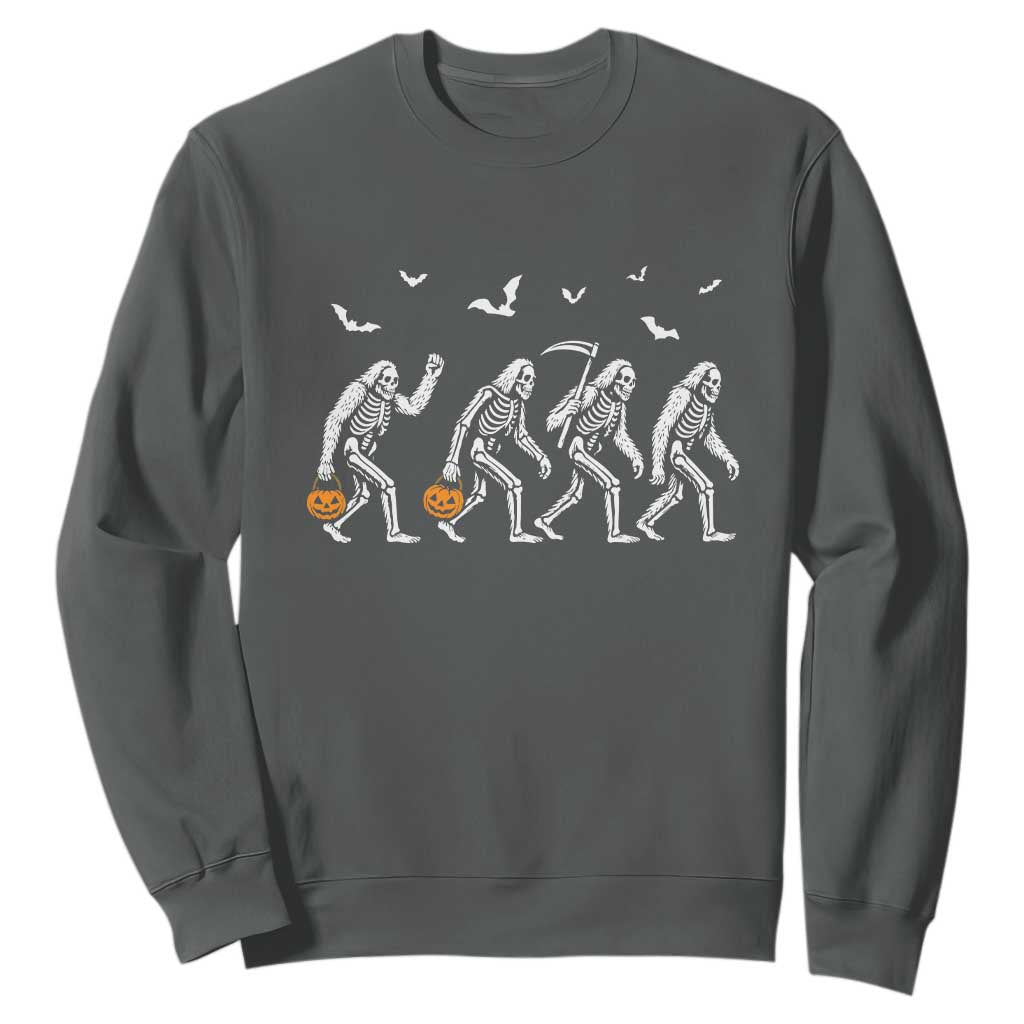 Funny Halloween Bigfoot Sweatshirt Skeleton Sasquatch Jack O Lantern TS11 Dark Heather Print Your Wear