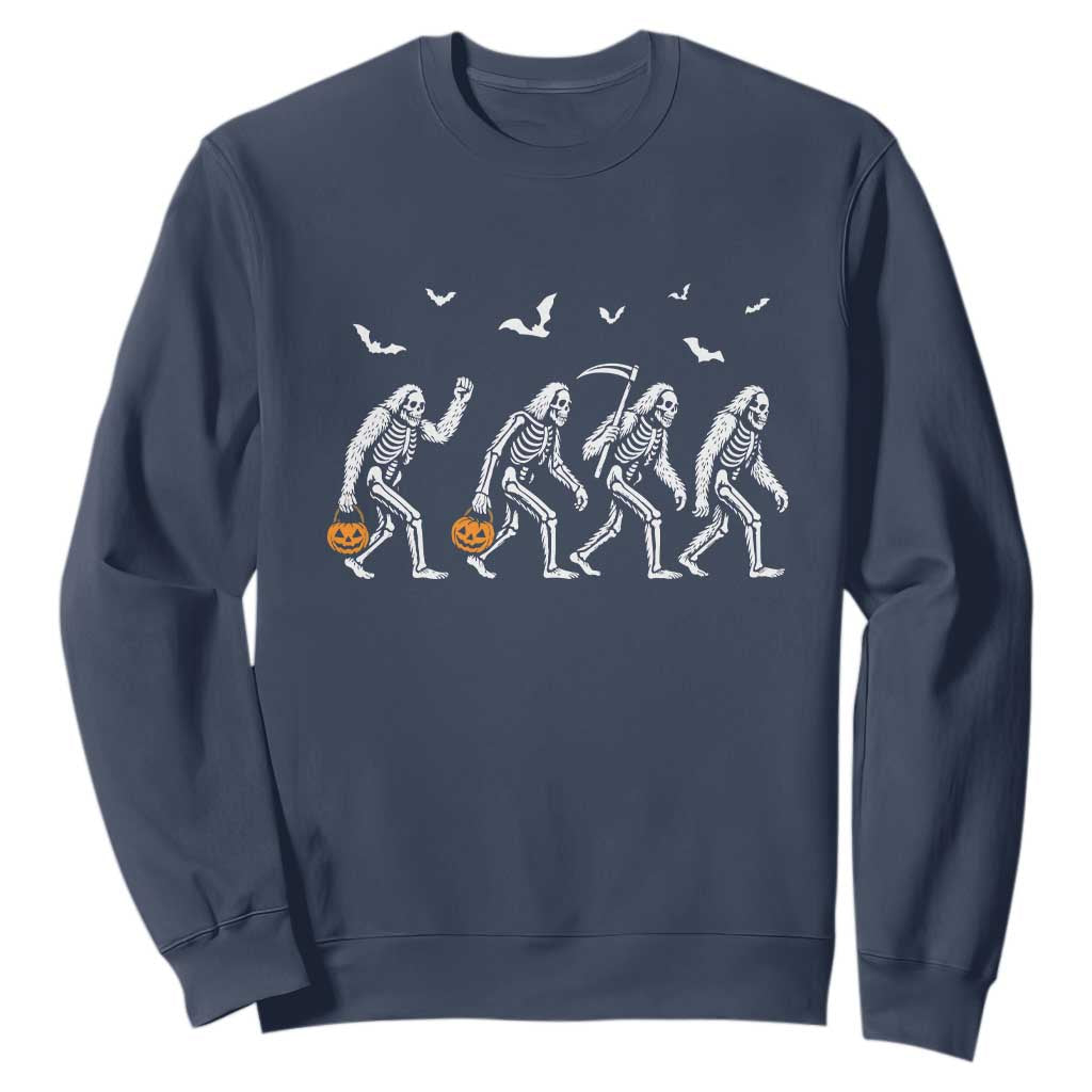 Funny Halloween Bigfoot Sweatshirt Skeleton Sasquatch Jack O Lantern TS11 Navy Print Your Wear