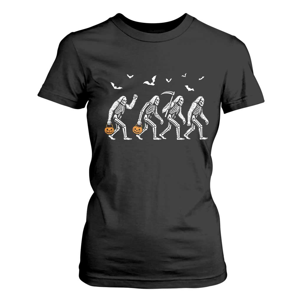Funny Halloween Bigfoot T Shirt For Women Skeleton Sasquatch Jack O Lantern TS11 Black Print Your Wear