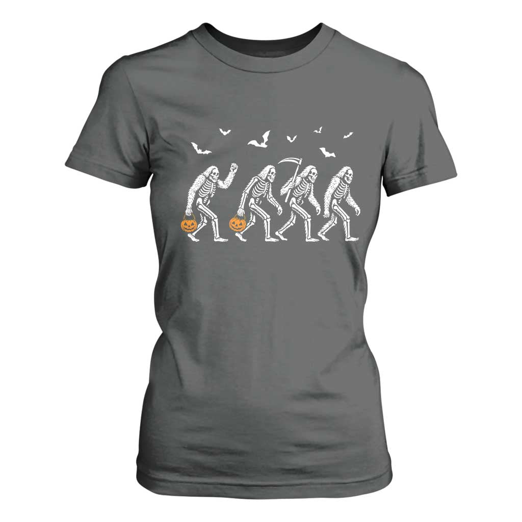 Funny Halloween Bigfoot T Shirt For Women Skeleton Sasquatch Jack O Lantern TS11 Dark Heather Print Your Wear