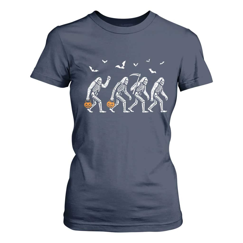 Funny Halloween Bigfoot T Shirt For Women Skeleton Sasquatch Jack O Lantern TS11 Navy Print Your Wear
