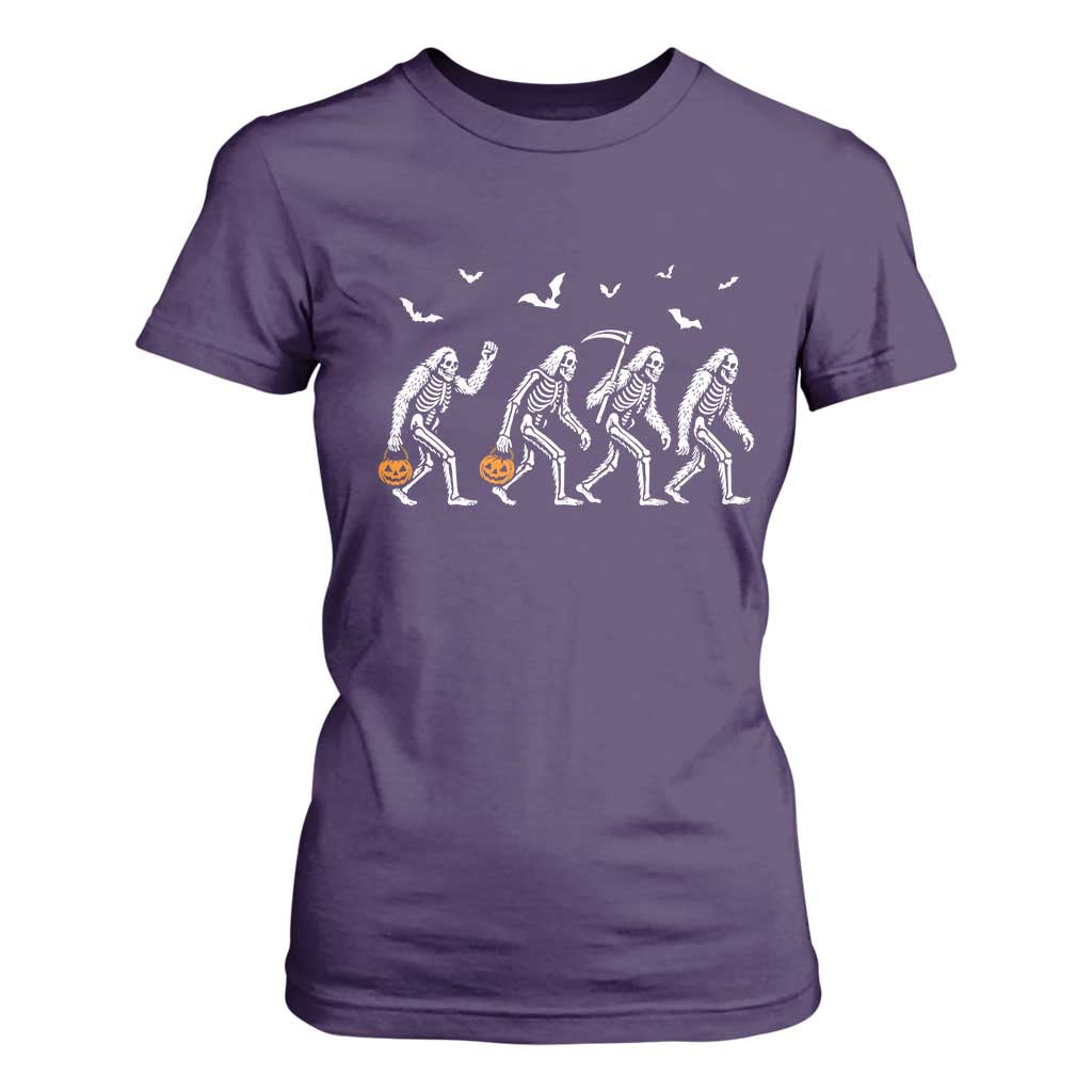 Funny Halloween Bigfoot T Shirt For Women Skeleton Sasquatch Jack O Lantern TS11 Purple Print Your Wear