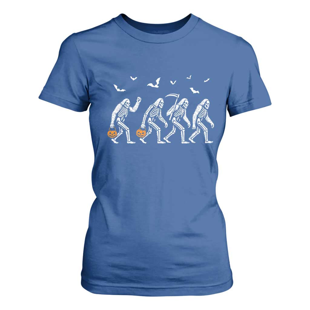 Funny Halloween Bigfoot T Shirt For Women Skeleton Sasquatch Jack O Lantern TS11 Royal Blue Print Your Wear