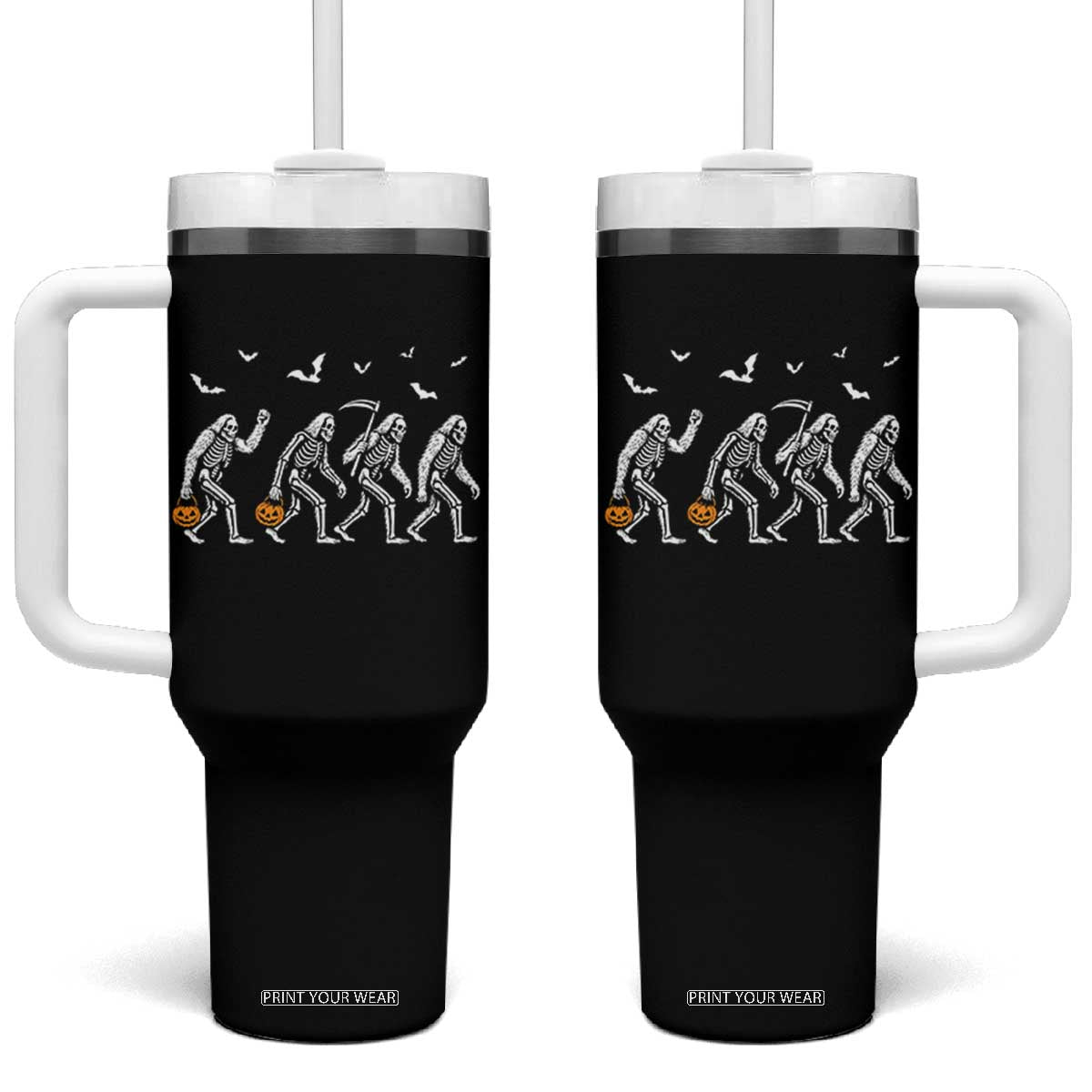 Funny Halloween Bigfoot Tumbler With Handle Skeleton Sasquatch Jack O Lantern TS11 One Size: 40 oz Black Print Your Wear