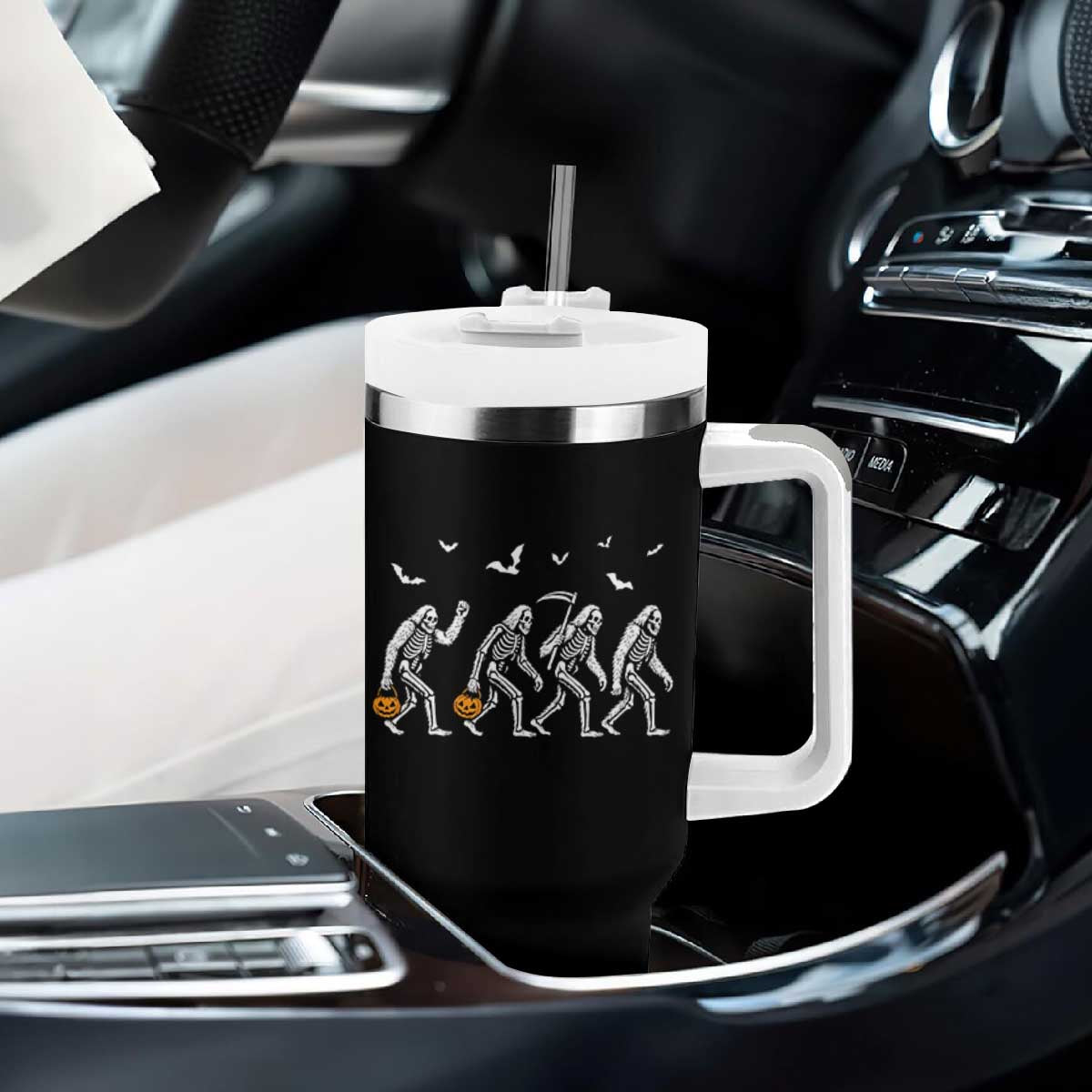 Funny Halloween Bigfoot Tumbler With Handle Skeleton Sasquatch Jack O Lantern TS11 Print Your Wear