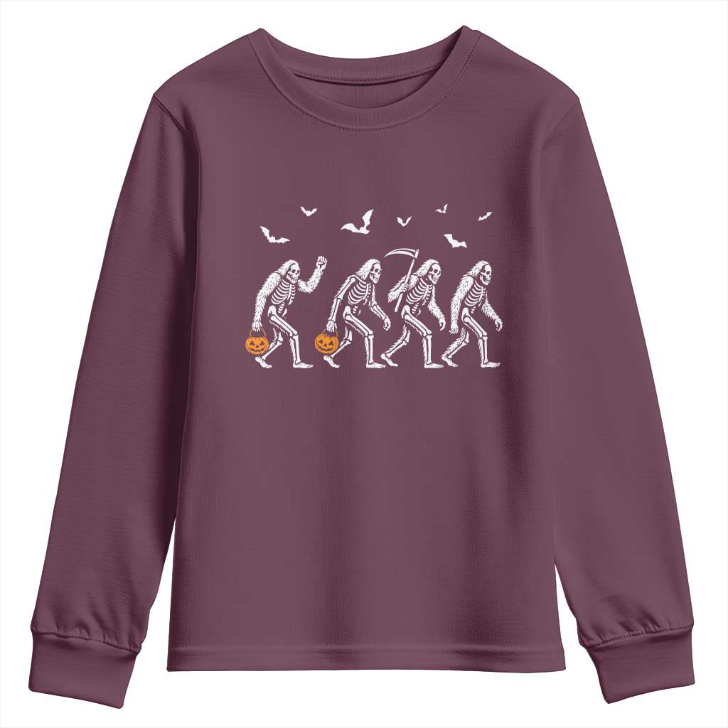 Funny Halloween Bigfoot Youth Sweatshirt Skeleton Sasquatch Jack O Lantern TS11 Maroon Print Your Wear