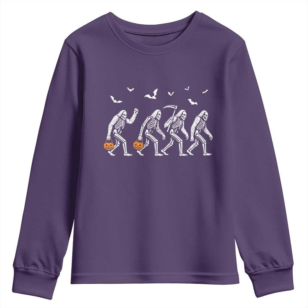 Funny Halloween Bigfoot Youth Sweatshirt Skeleton Sasquatch Jack O Lantern TS11 Purple Print Your Wear