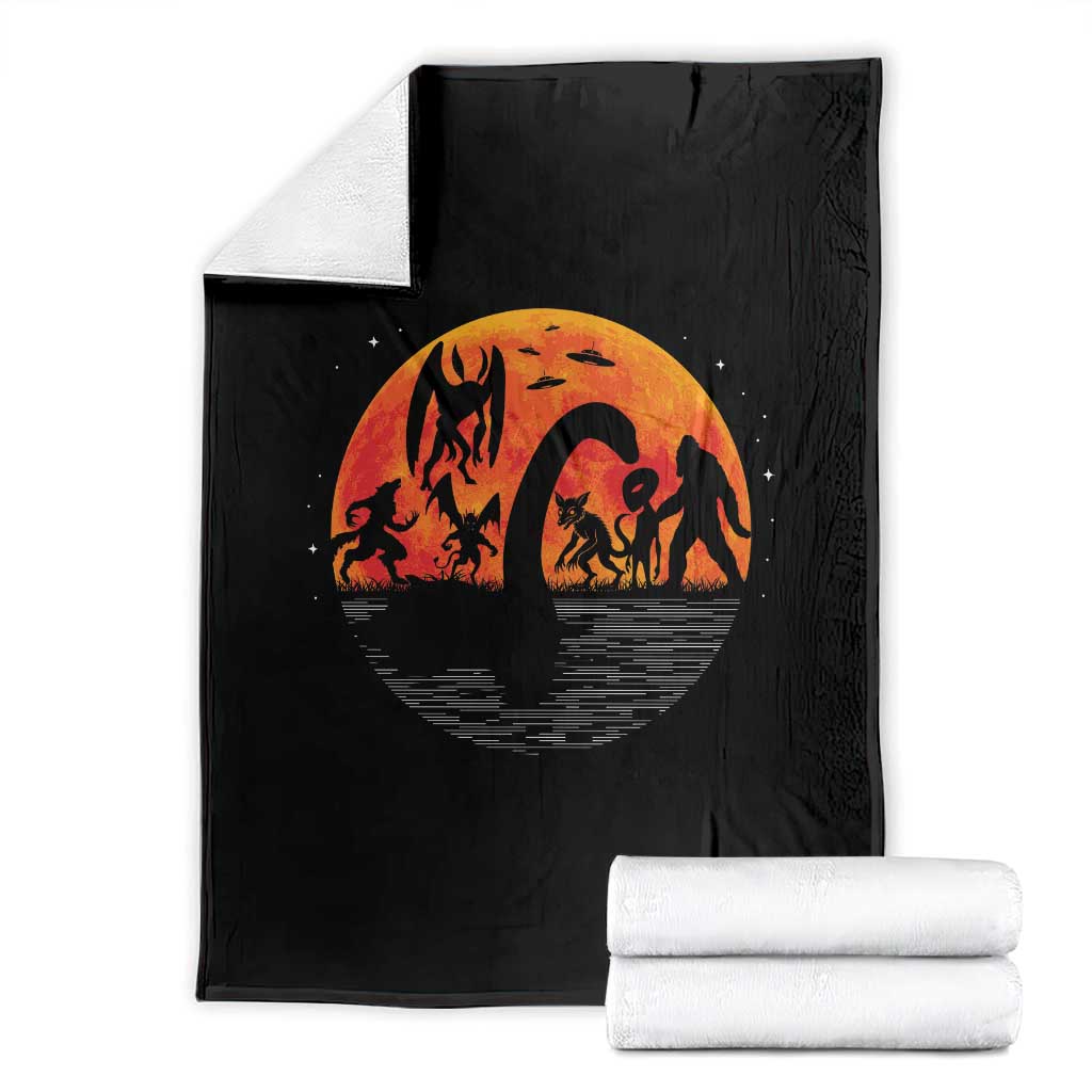 Funny Halloween Cryptid Folklore Bigfoot Alien Mothman Throw Blanket TS11 Black Print Your Wear