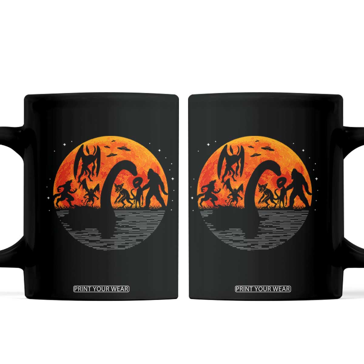 Funny Halloween Cryptid Folklore Bigfoot Alien Mothman Coffee Mug TS11 Black Print Your Wear