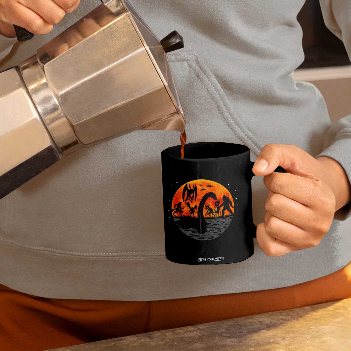 Funny Halloween Cryptid Folklore Bigfoot Alien Mothman Coffee Mug TS11 Print Your Wear