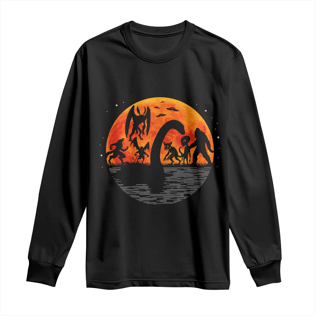 Funny Halloween Cryptid Folklore Bigfoot Alien Mothman Long Sleeve Shirt TS11 Black Print Your Wear