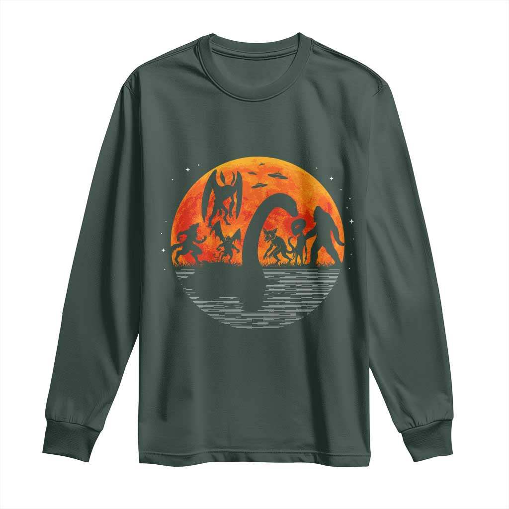 Funny Halloween Cryptid Folklore Bigfoot Alien Mothman Long Sleeve Shirt TS11 Dark Forest Green Print Your Wear