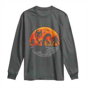 Funny Halloween Cryptid Folklore Bigfoot Alien Mothman Long Sleeve Shirt TS11 Dark Heather Print Your Wear
