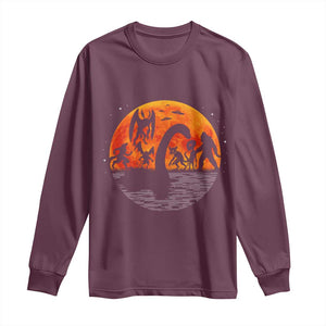 Funny Halloween Cryptid Folklore Bigfoot Alien Mothman Long Sleeve Shirt TS11 Maroon Print Your Wear