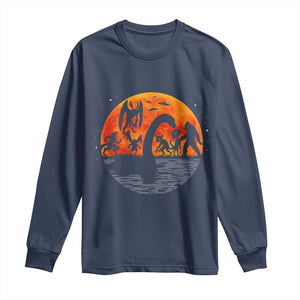 Funny Halloween Cryptid Folklore Bigfoot Alien Mothman Long Sleeve Shirt TS11 Navy Print Your Wear