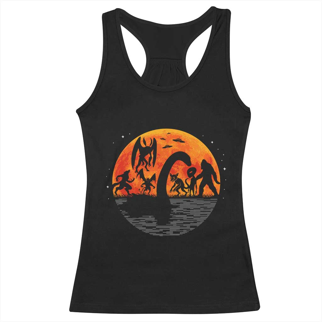 Funny Halloween Cryptid Folklore Bigfoot Alien Mothman Racerback Tank Top TS11 Black Print Your Wear