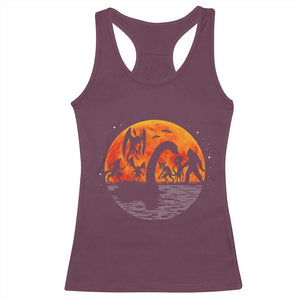 Funny Halloween Cryptid Folklore Bigfoot Alien Mothman Racerback Tank Top TS11 Maroon Print Your Wear