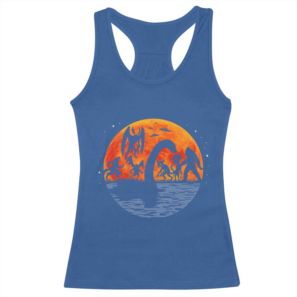 Funny Halloween Cryptid Folklore Bigfoot Alien Mothman Racerback Tank Top TS11 Royal Blue Print Your Wear