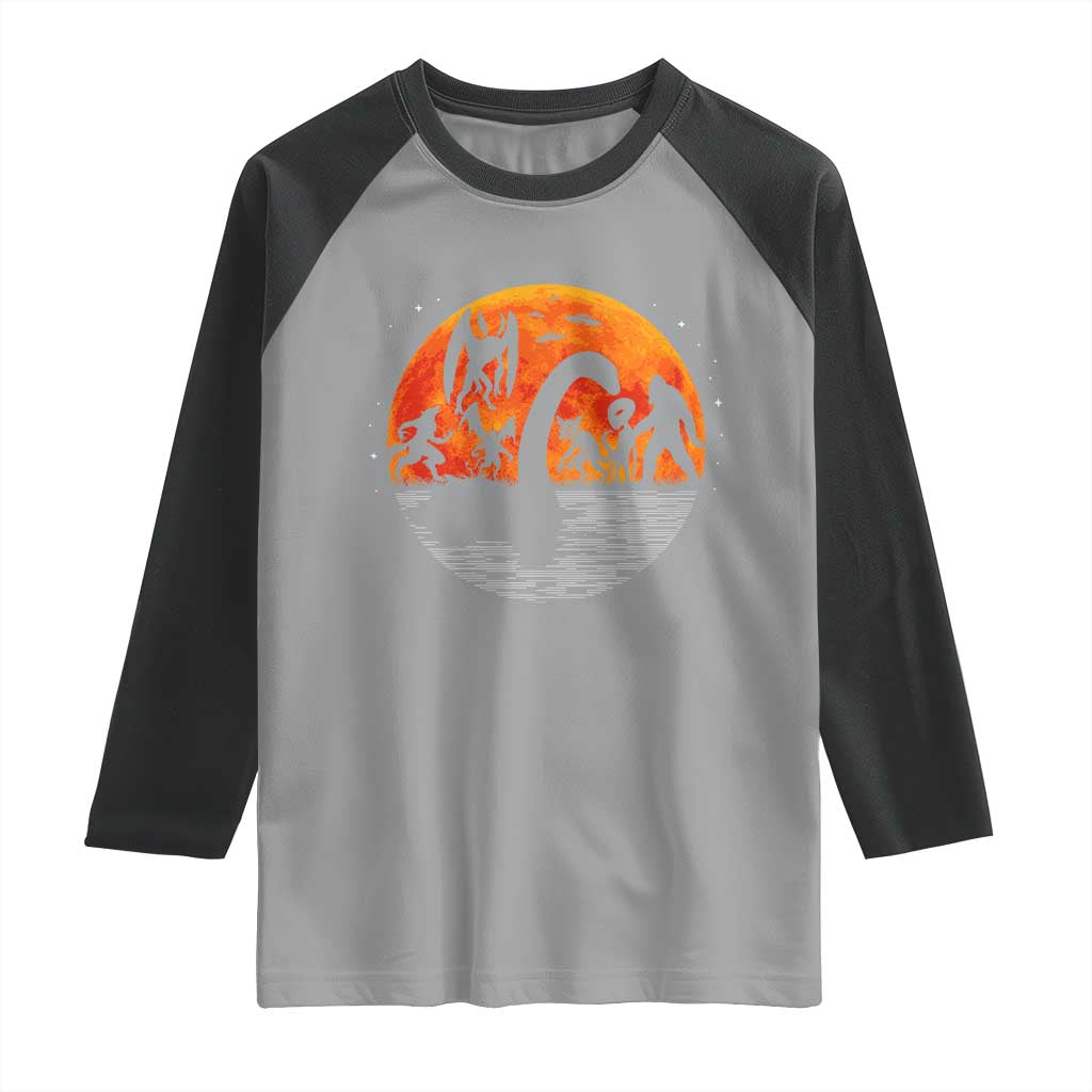 Funny Halloween Cryptid Folklore Bigfoot Alien Mothman Raglan Shirt TS11 Sport Gray Black Print Your Wear