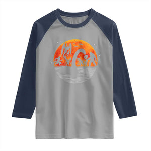 Funny Halloween Cryptid Folklore Bigfoot Alien Mothman Raglan Shirt TS11 Sport Gray Navy Print Your Wear