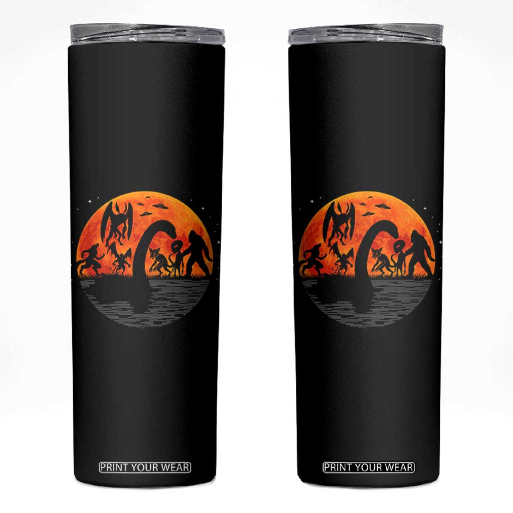 Funny Halloween Cryptid Folklore Bigfoot Alien Mothman Skinny Tumbler TS11 Black Print Your Wear