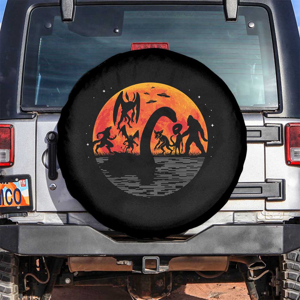 Funny Halloween Cryptid Folklore Bigfoot Alien Mothman Spare Tire Cover TS11 No hole Black Print Your Wear
