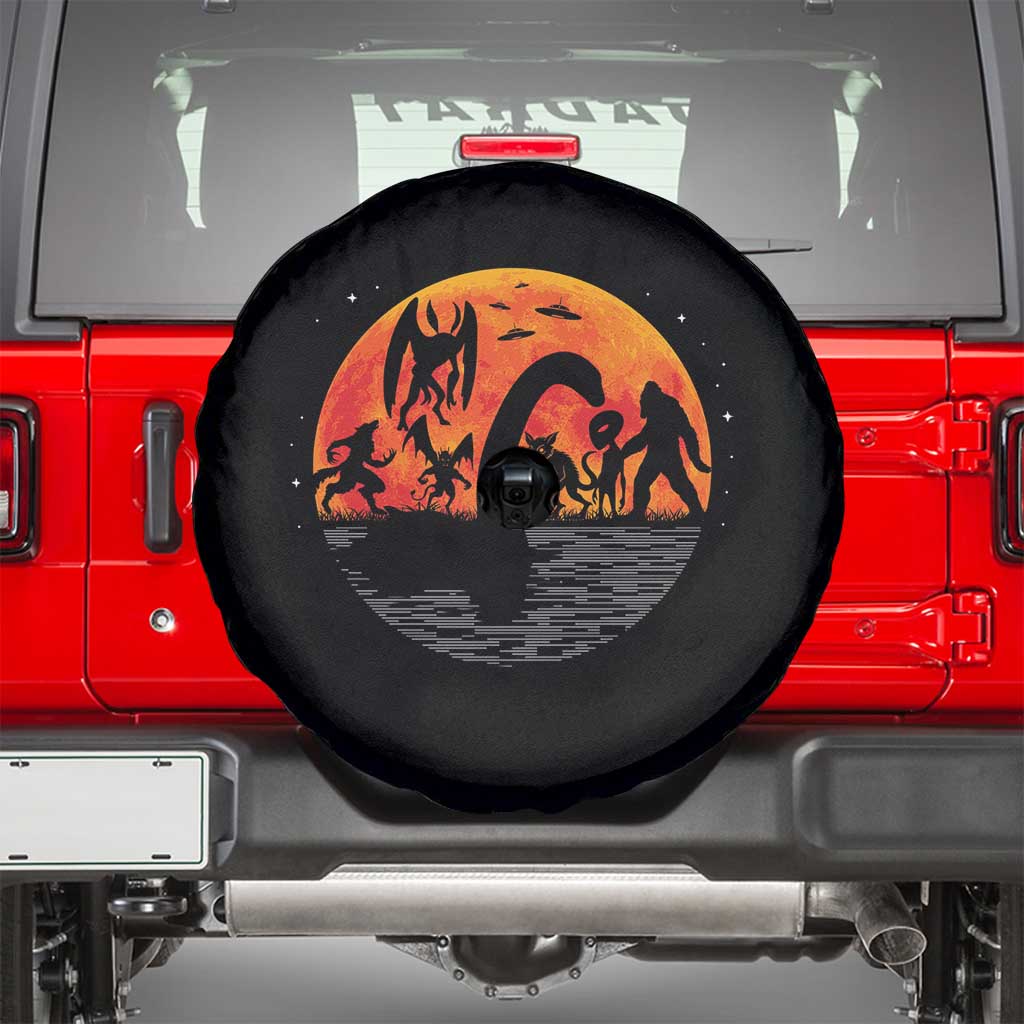 Funny Halloween Cryptid Folklore Bigfoot Alien Mothman Spare Tire Cover TS11 Black Print Your Wear