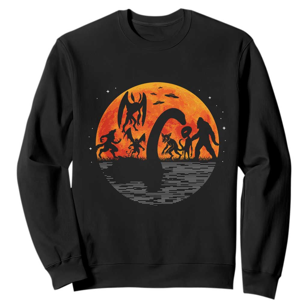 Funny Halloween Cryptid Folklore Bigfoot Alien Mothman Sweatshirt TS11 Black Print Your Wear