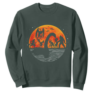 Funny Halloween Cryptid Folklore Bigfoot Alien Mothman Sweatshirt TS11 Dark Forest Green Print Your Wear