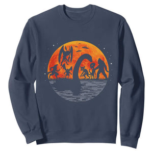 Funny Halloween Cryptid Folklore Bigfoot Alien Mothman Sweatshirt TS11 Navy Print Your Wear