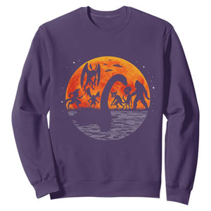 Funny Halloween Cryptid Folklore Bigfoot Alien Mothman Sweatshirt TS11 Purple Print Your Wear
